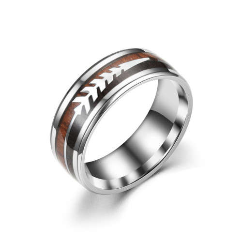 Mens Titanium Wood Arrow Design Wedding Band. Ring Size 6,7,8,9,10,11,12,13